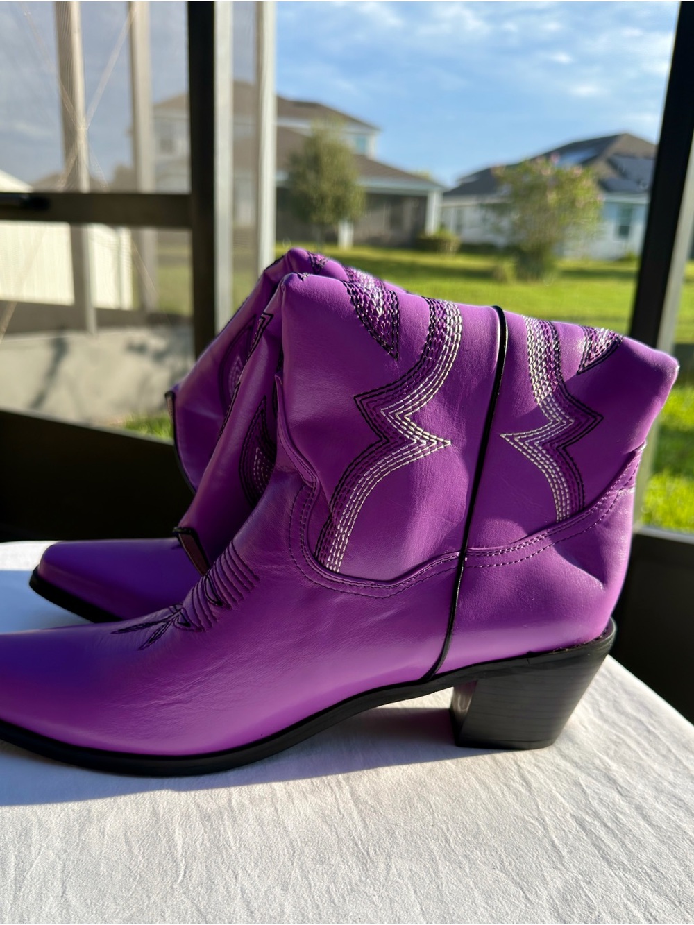 Purple Western Cowboy Boots Embroidered Pointed Toe EU 43 - Picture 7 of 12